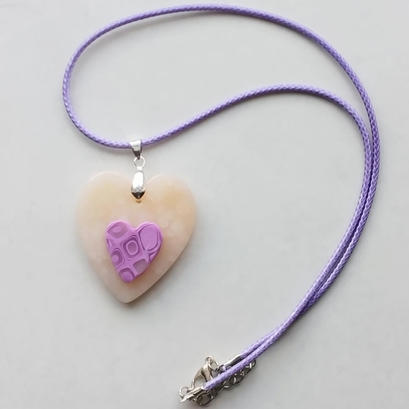 Handmade Polymer Clay Love Heart Pendant Necklace - Picture 2 of 2